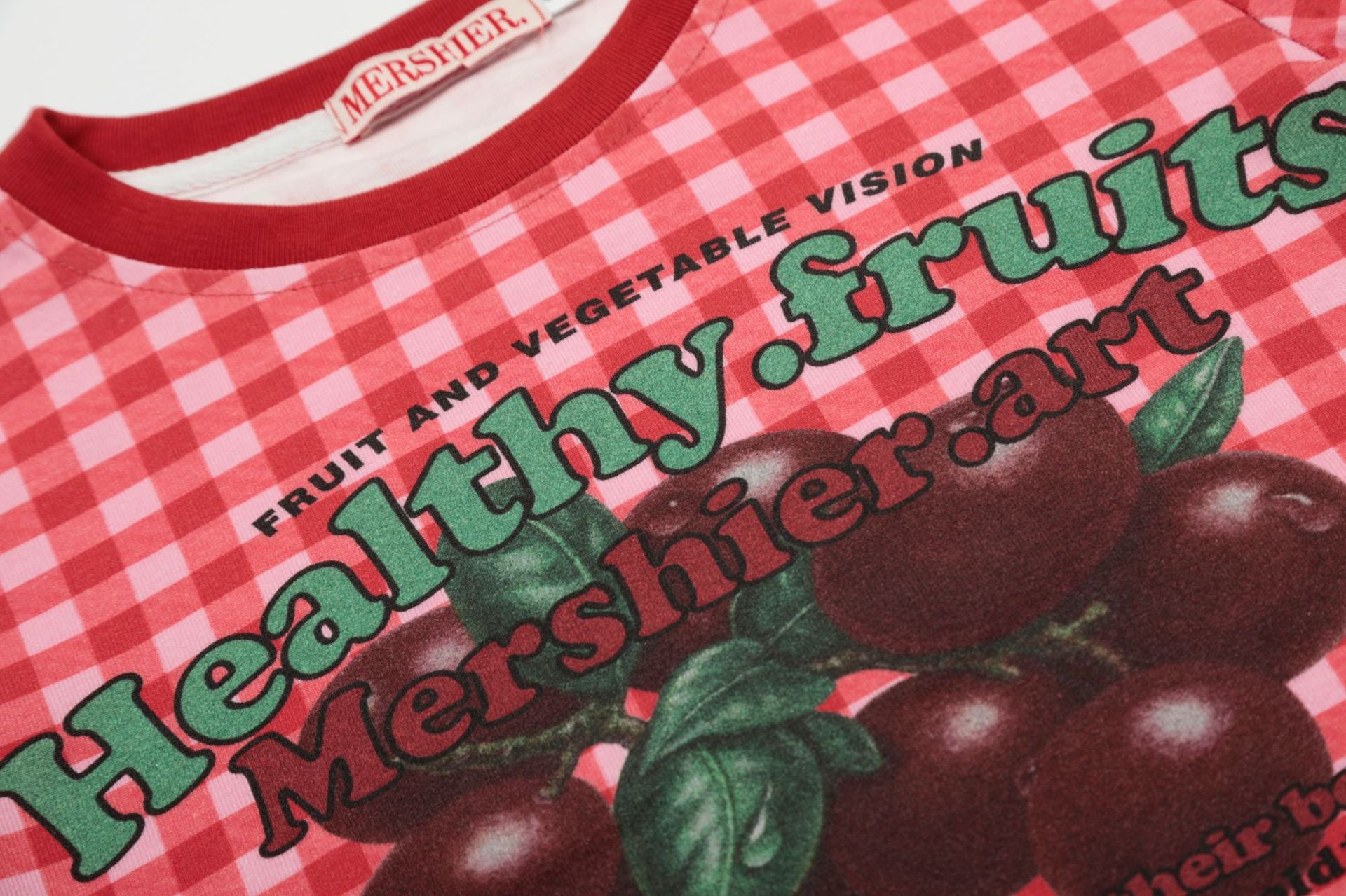MERSHIER Healthy Fruits Red & White Gingham Short-Sleeve T-Shirt