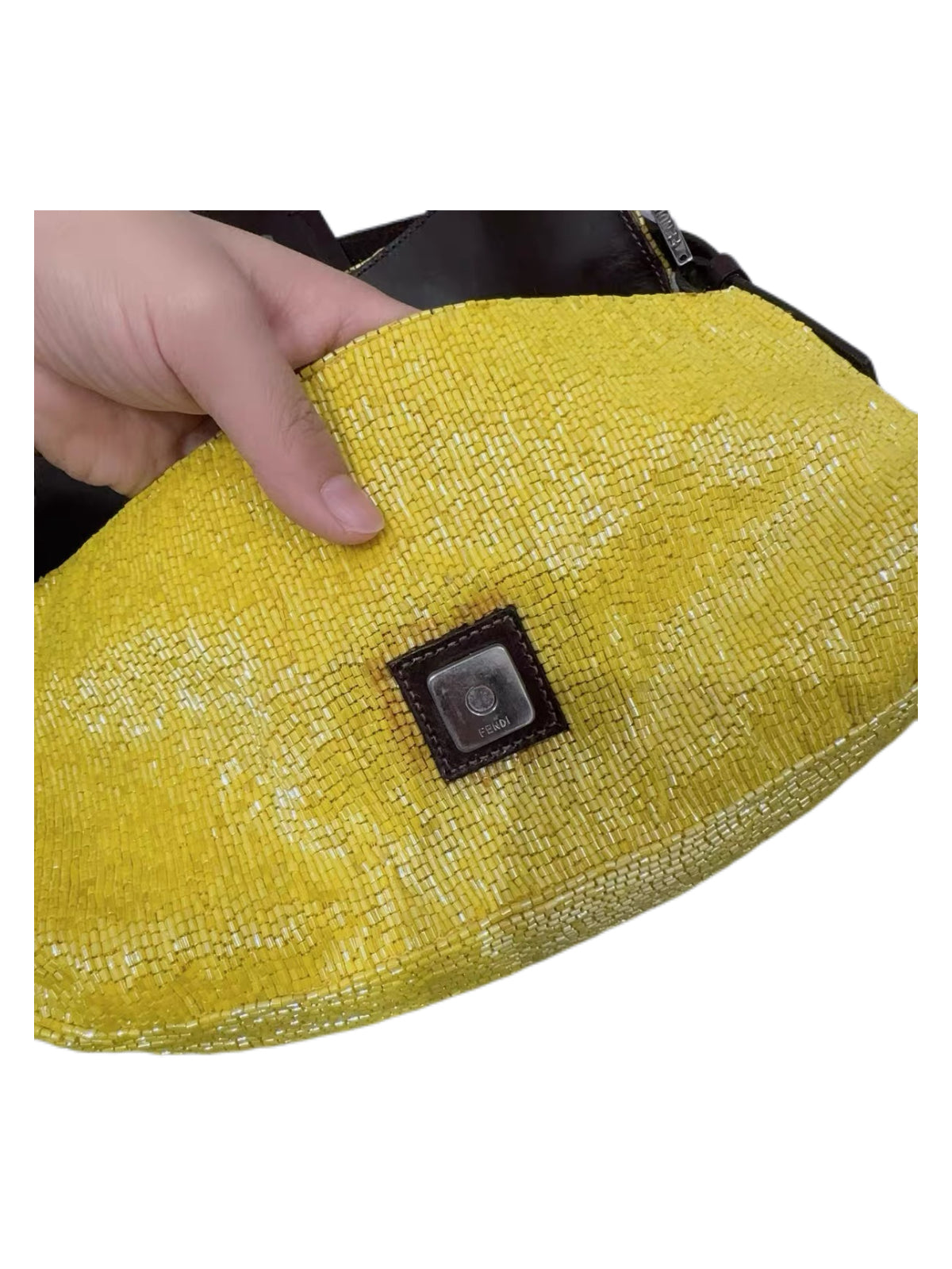 Fendi Vintage Yellow Beaded Baguette Bag Full Bead Embellished Limited Edition Shoulder Bag Y2K Archive Piece