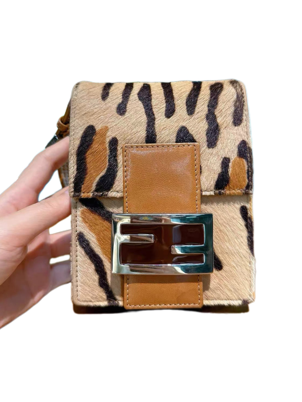 Fendi Vintage Leopard Pony Hair Mini Crossbody Bag Rare Animal Print Haircalf Shoulder Bag Small Size