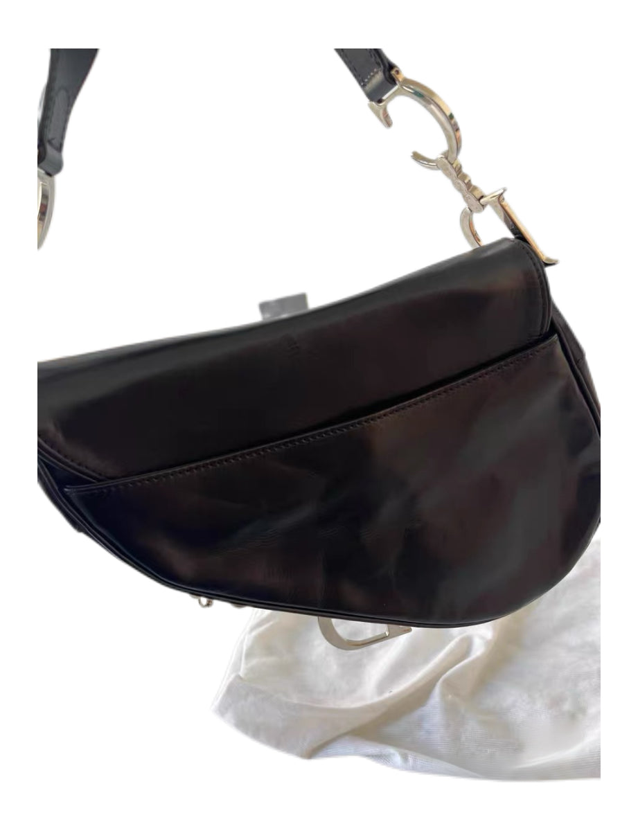 CHRISTIAN DIOR BY JOHN GALLIANO Rare Black Leather Saddle Bag with Star Chain & Punk Hardware — 2004