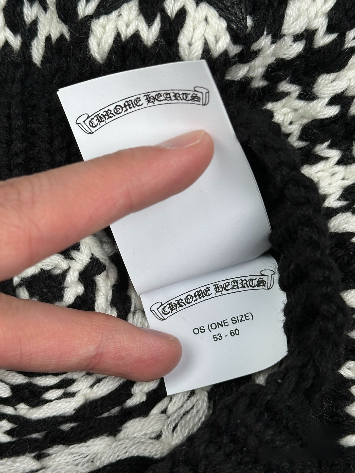 Chrome Hearts Black White Houndstooth Knit Beanie Leather Star Patch Hat Rare New OS