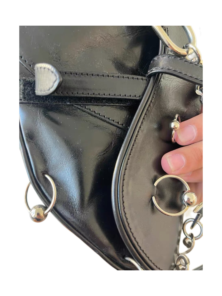 CHRISTIAN DIOR BY JOHN GALLIANO Rare Black Leather Saddle Bag with Star Chain & Punk Hardware — 2004