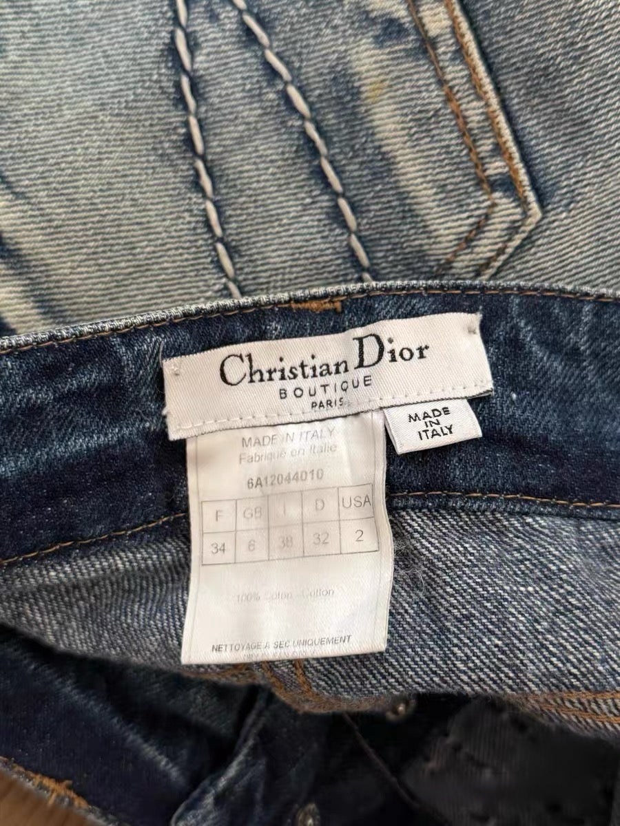 Christian Dior Galliano Embroidered Stitch Denim Jeans Archive Y2K Rare Size 34