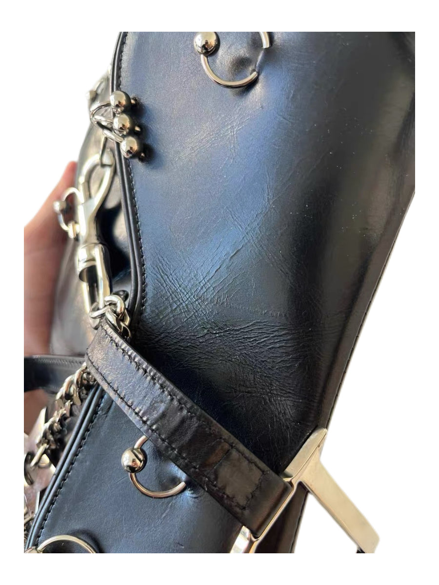 CHRISTIAN DIOR BY JOHN GALLIANO Rare Black Leather Saddle Bag with Star Chain & Punk Hardware — 2004