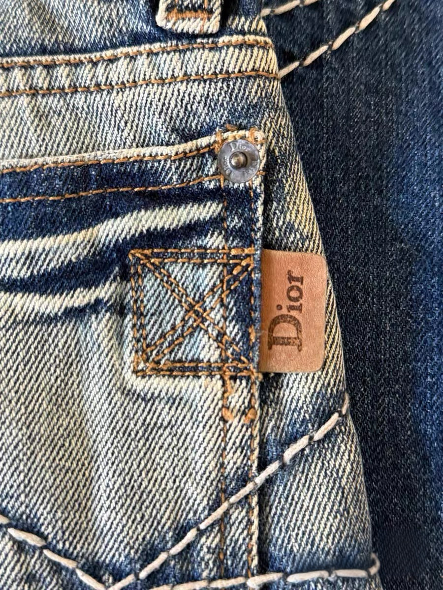 Christian Dior Galliano Embroidered Stitch Denim Jeans Archive Y2K Rare Size 34