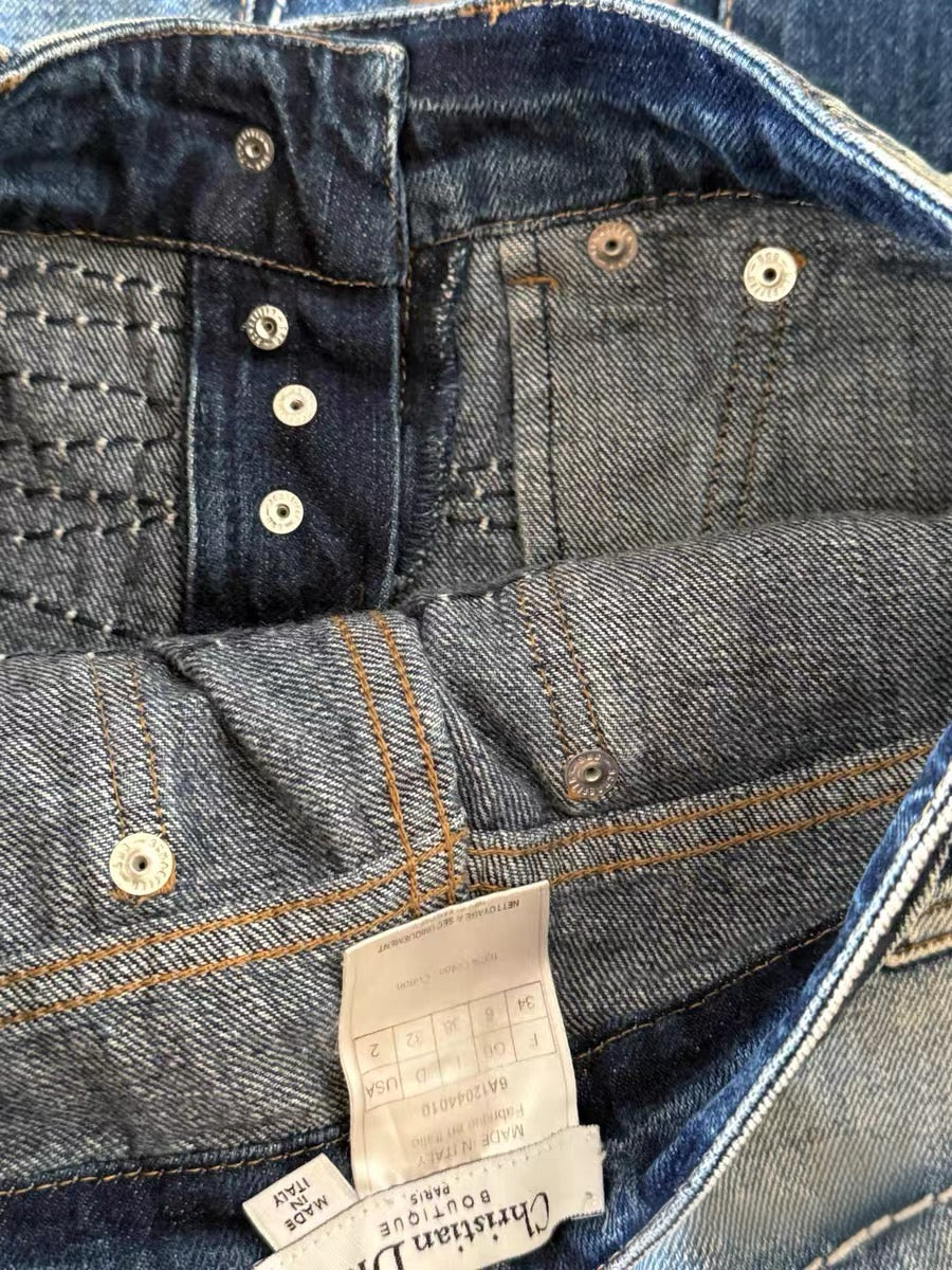 Christian Dior Galliano Embroidered Stitch Denim Jeans Archive Y2K Rare Size 34