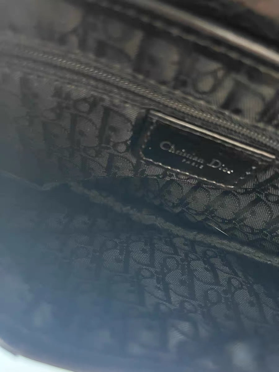 CHRISTIAN DIOR BY JOHN GALLIANO Rare Black Leather Saddle Bag with Star Chain & Punk Hardware — 2004