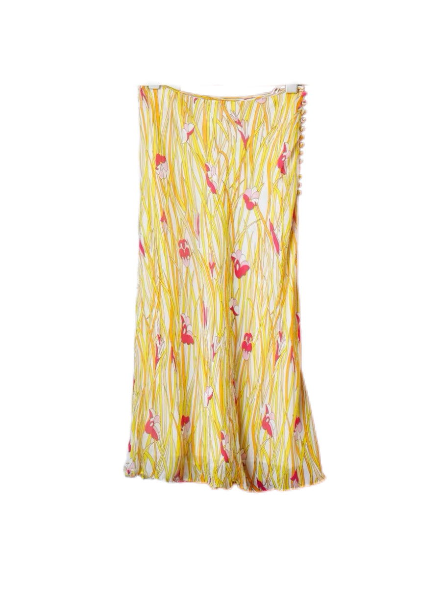 Christian Dior Galliano 2002 SS Runway Silk Floral Skirt Yellow Vintage Archive Rare F38