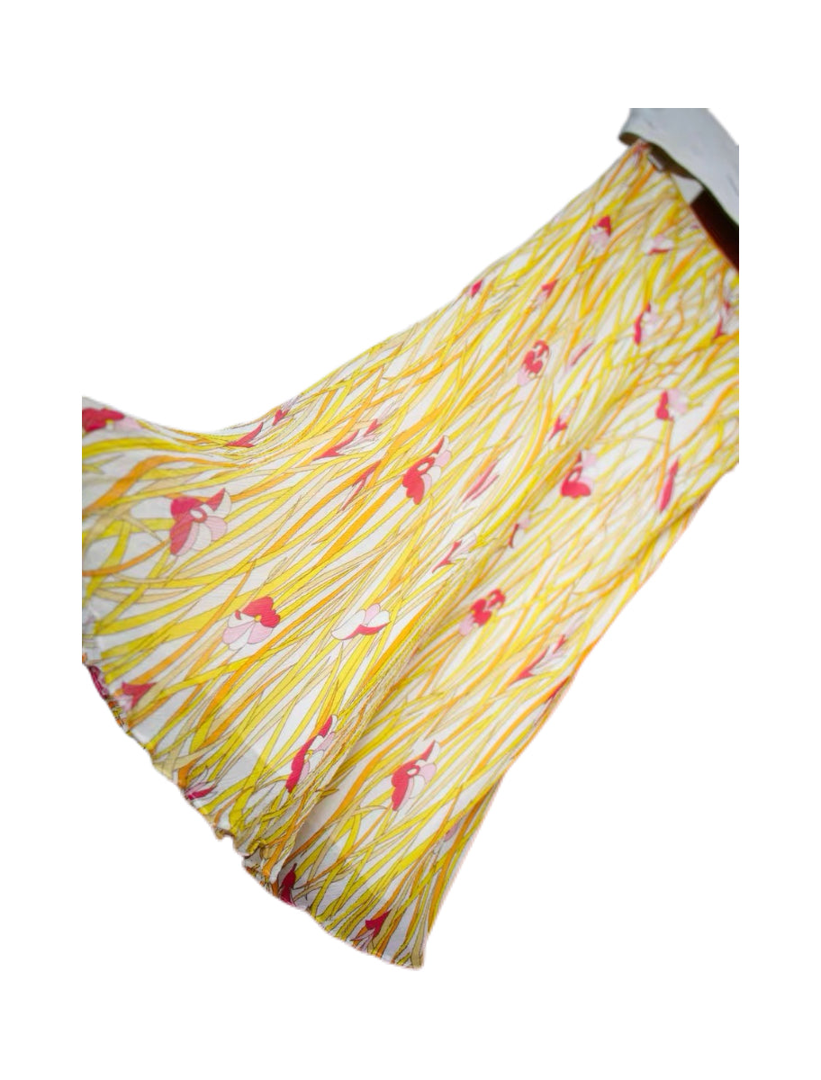 Christian Dior Galliano 2002 SS Runway Silk Floral Skirt Yellow Vintage Archive Rare F38