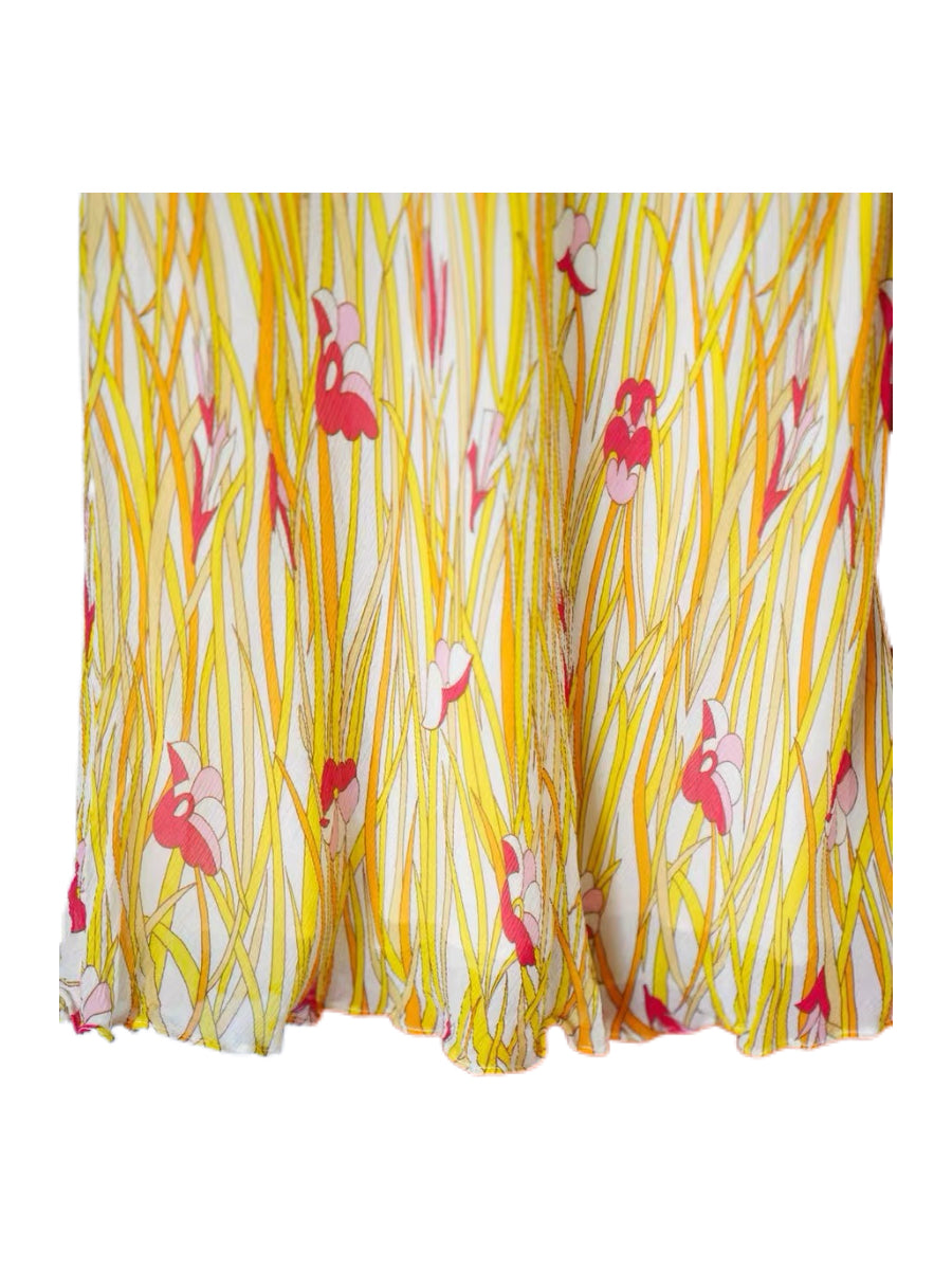 Christian Dior Galliano 2002 SS Runway Silk Floral Skirt Yellow Vintage Archive Rare F38