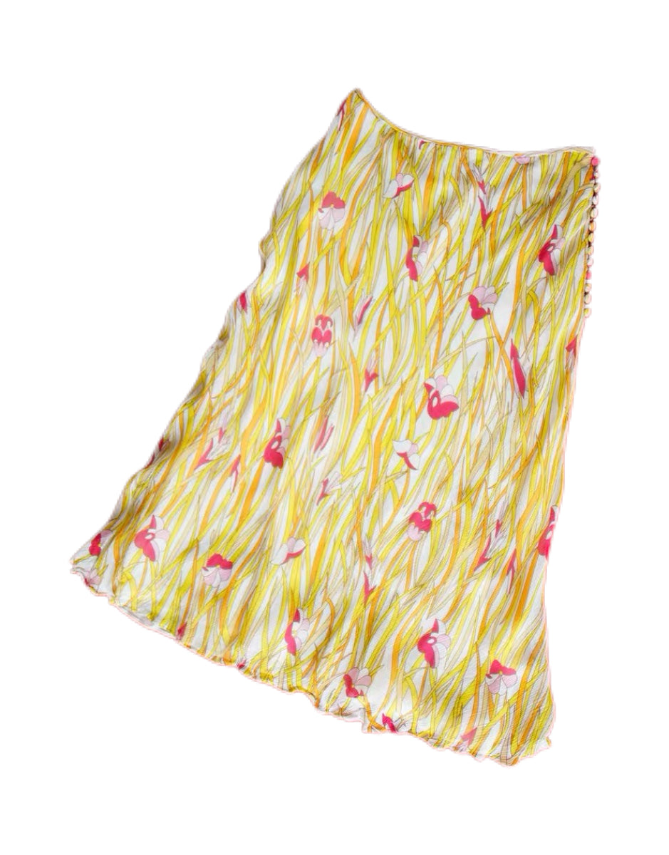 Christian Dior Galliano 2002 SS Runway Silk Floral Skirt Yellow Vintage Archive Rare F38
