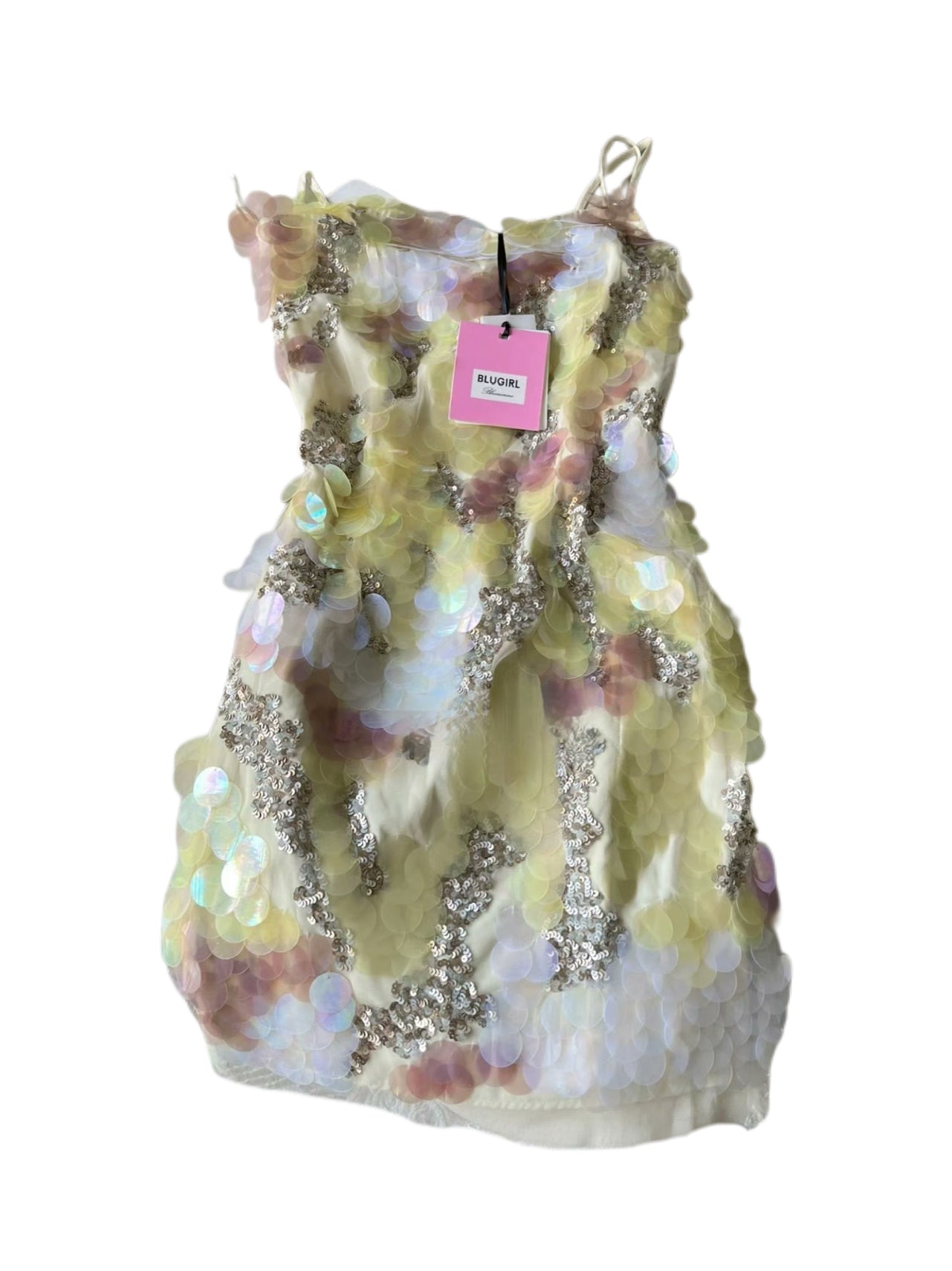 Blugirl Blumarine Sequin Slip Dress Yellow Iridescent Mermaid Mini Dress Y2K Rare IT42
