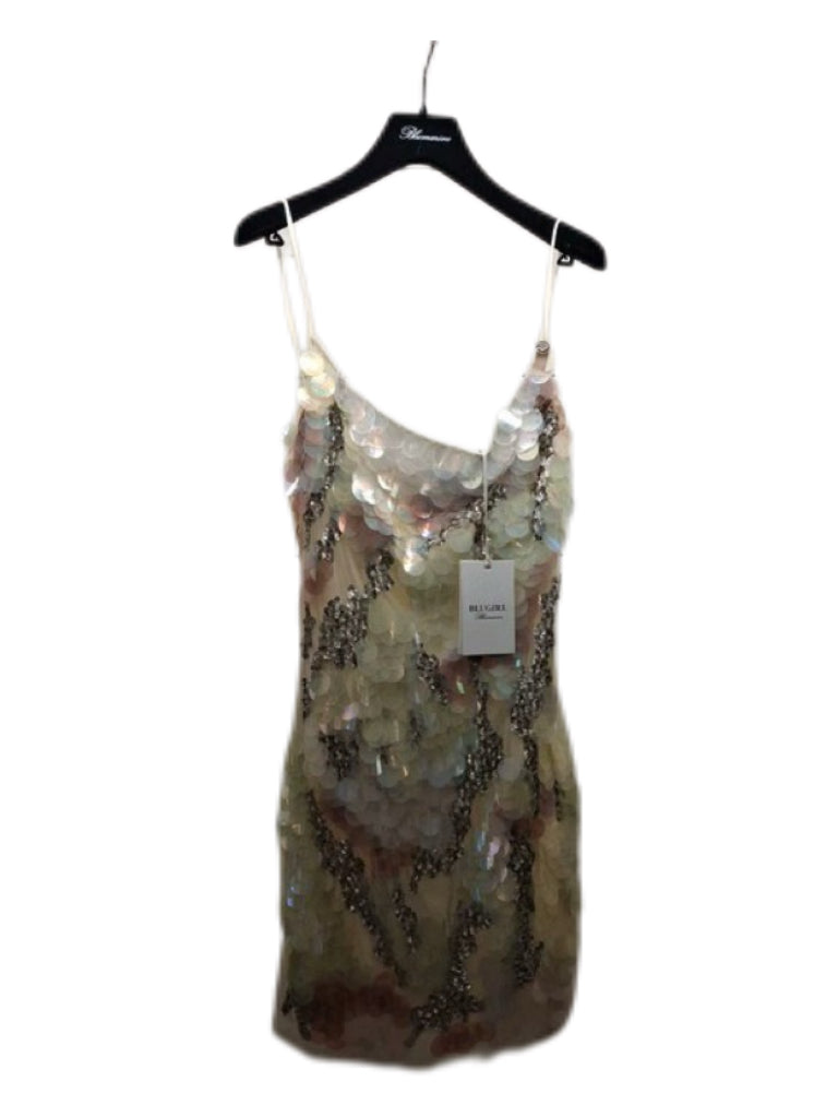 Blugirl Blumarine Sequin Slip Dress Yellow Iridescent Mermaid Mini Dress Y2K Rare IT42