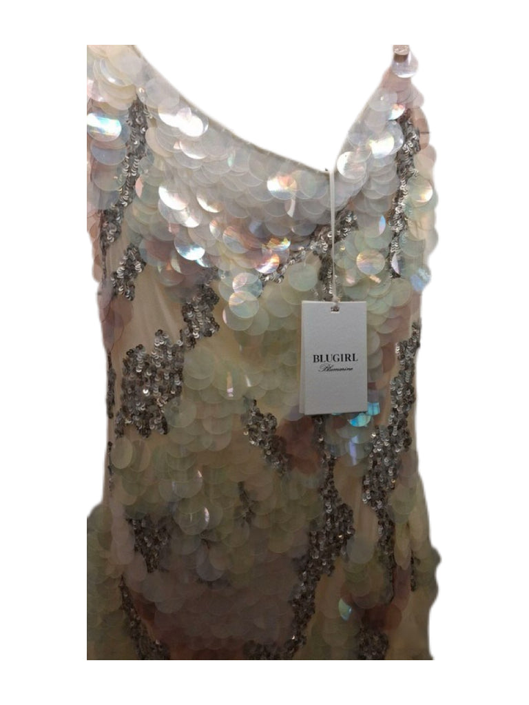 Blugirl Blumarine Sequin Slip Dress Yellow Iridescent Mermaid Mini Dress Y2K Rare IT42