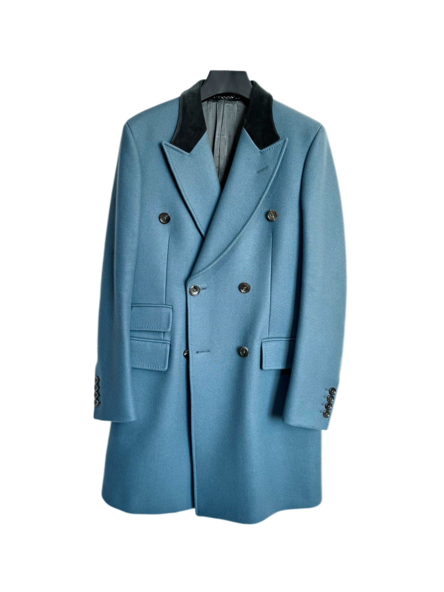 Gucci Tom Ford Runway Coat Peacock Blue Double Breasted Wool Overcoat Size 46 Archive Rare