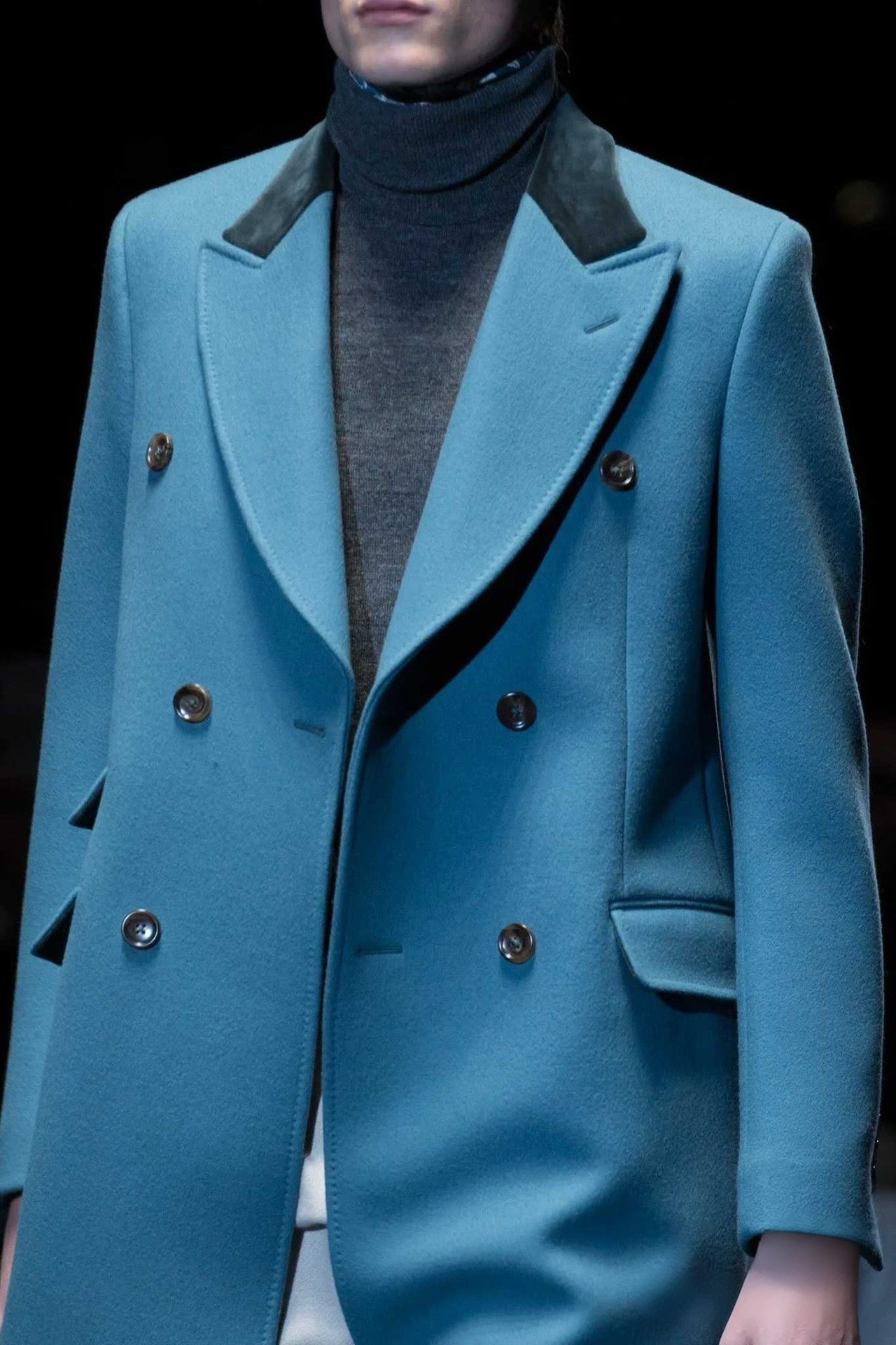 Gucci Tom Ford Runway Coat Peacock Blue Double Breasted Wool Overcoat Size 46 Archive Rare