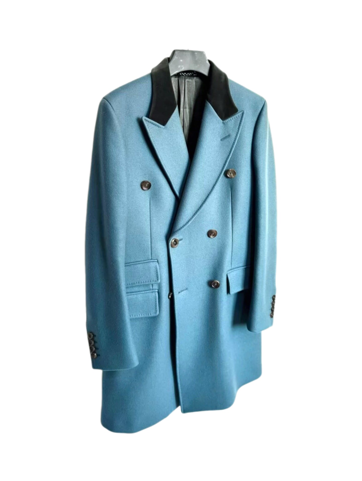 Gucci Tom Ford Runway Coat Peacock Blue Double Breasted Wool Overcoat Size 46 Archive Rare