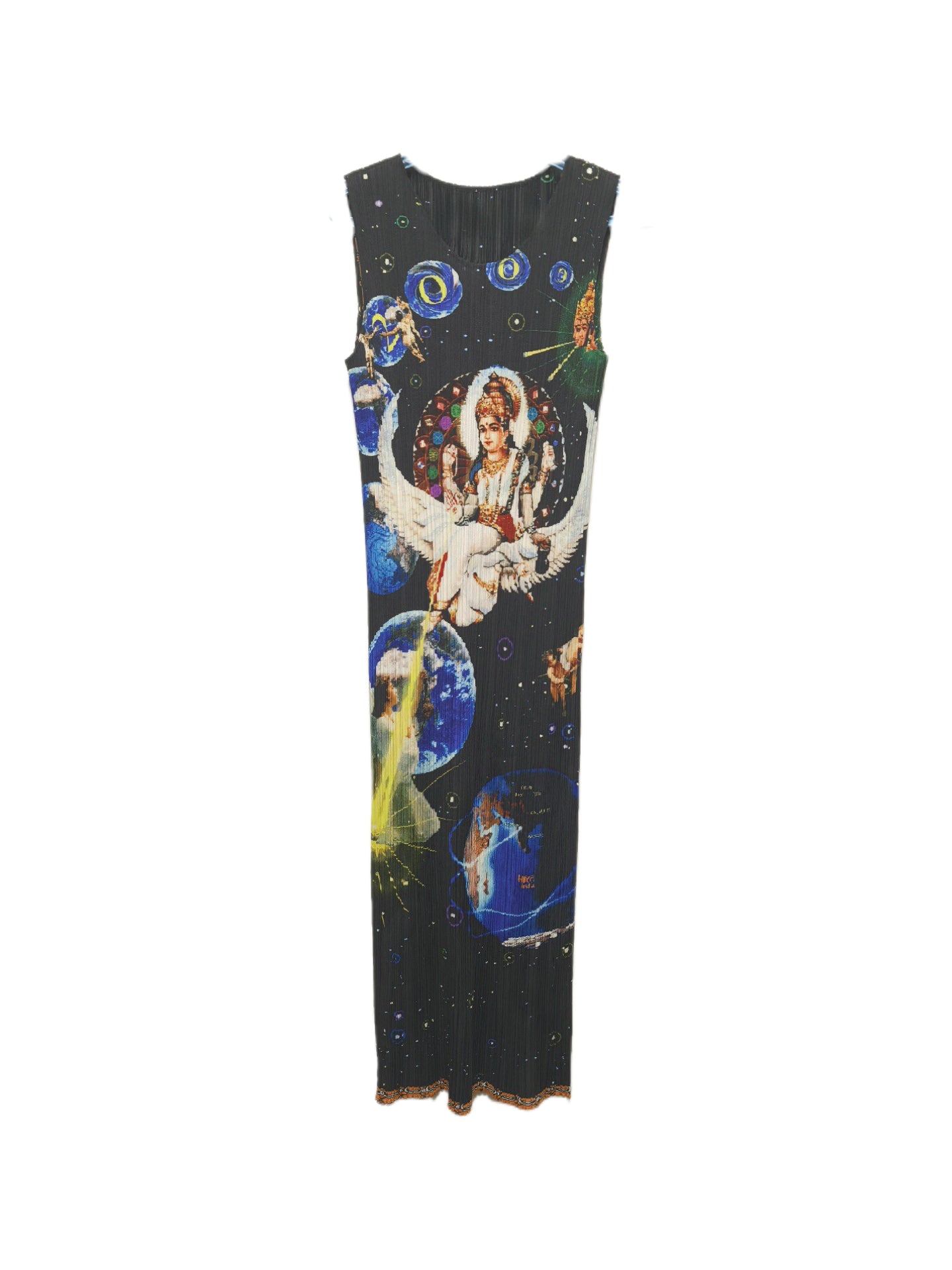 Issey Miyake Pleats Please Cosmic Print Dress Vintage Pleated Maxi Deity Universe Print Rare