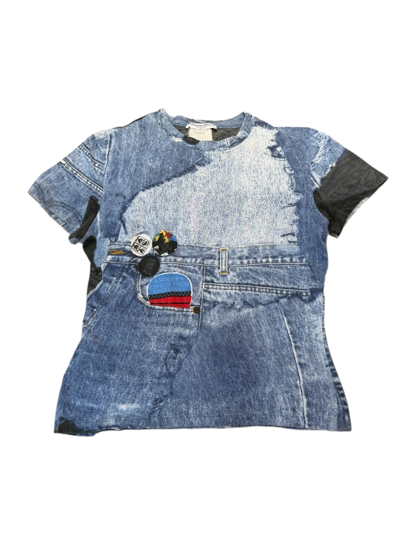 Christian Dior by John Galliano Vintage Denim Trompe-l’œil Badge Print T-Shirt