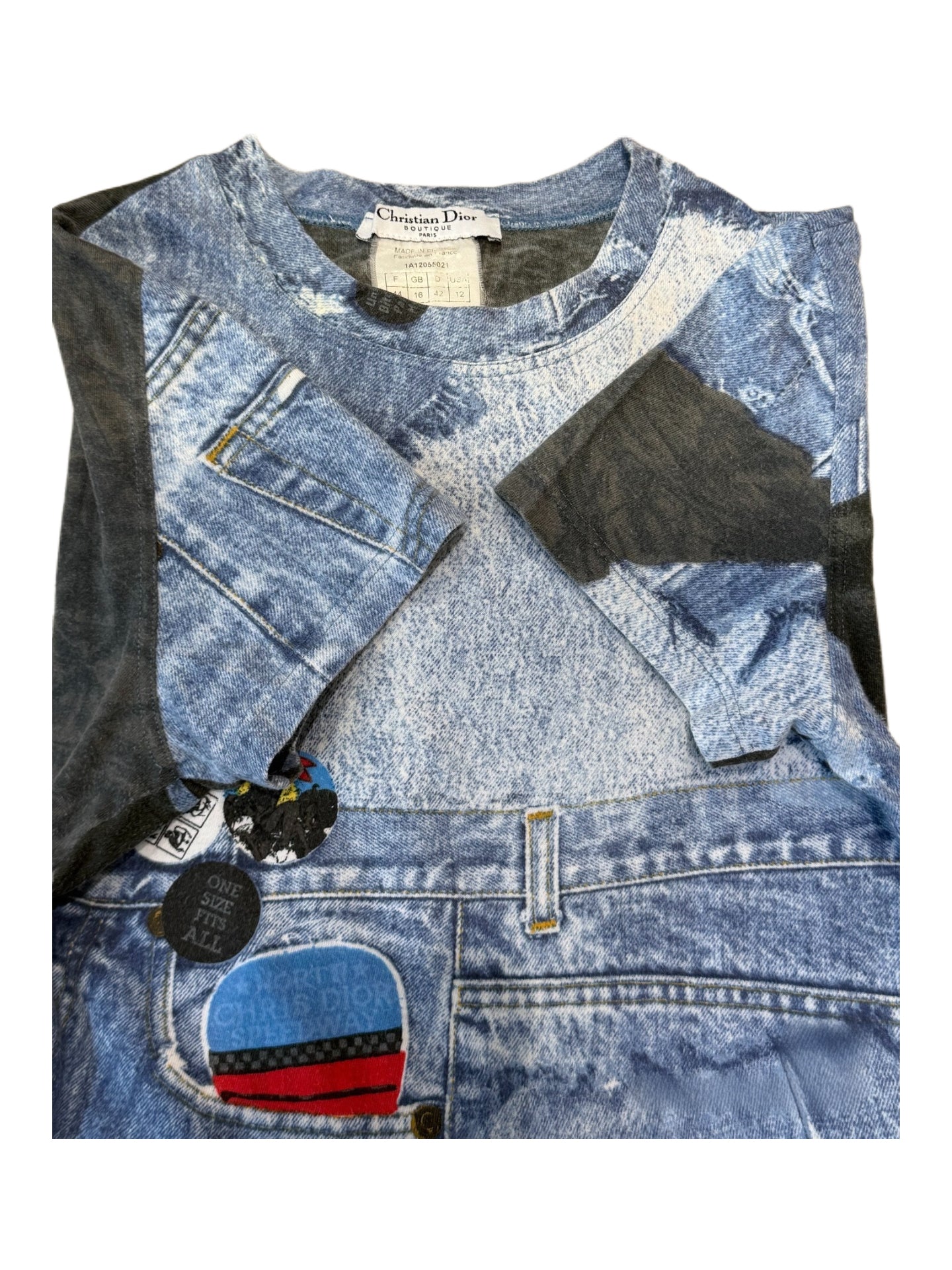 Christian Dior by John Galliano Vintage Denim Trompe-l’œil Badge Print T-Shirt