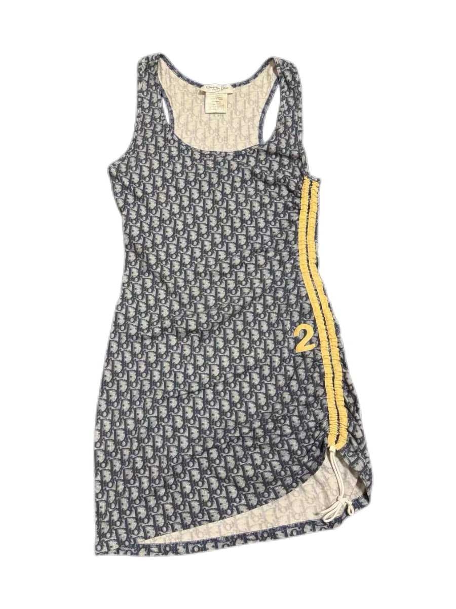 Christian Dior by John Galliano Vintage Blue Oblique Monogram “2” Sport Tank Dress