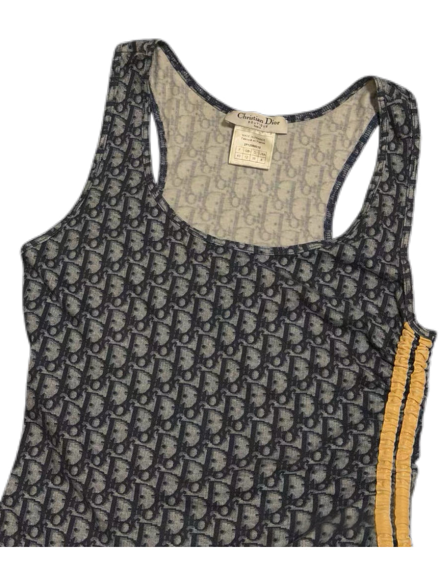 Christian Dior by John Galliano Vintage Blue Oblique Monogram “2” Sport Tank Dress