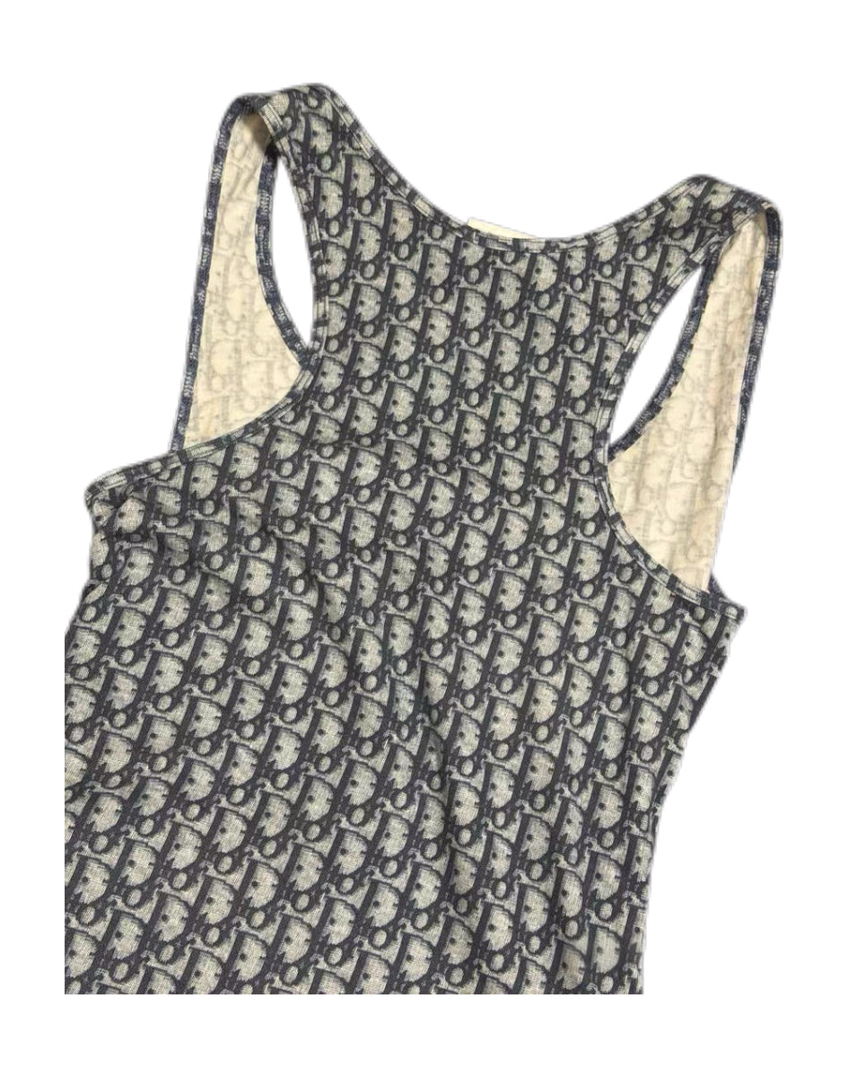 Christian Dior by John Galliano Vintage Blue Oblique Monogram “2” Sport Tank Dress