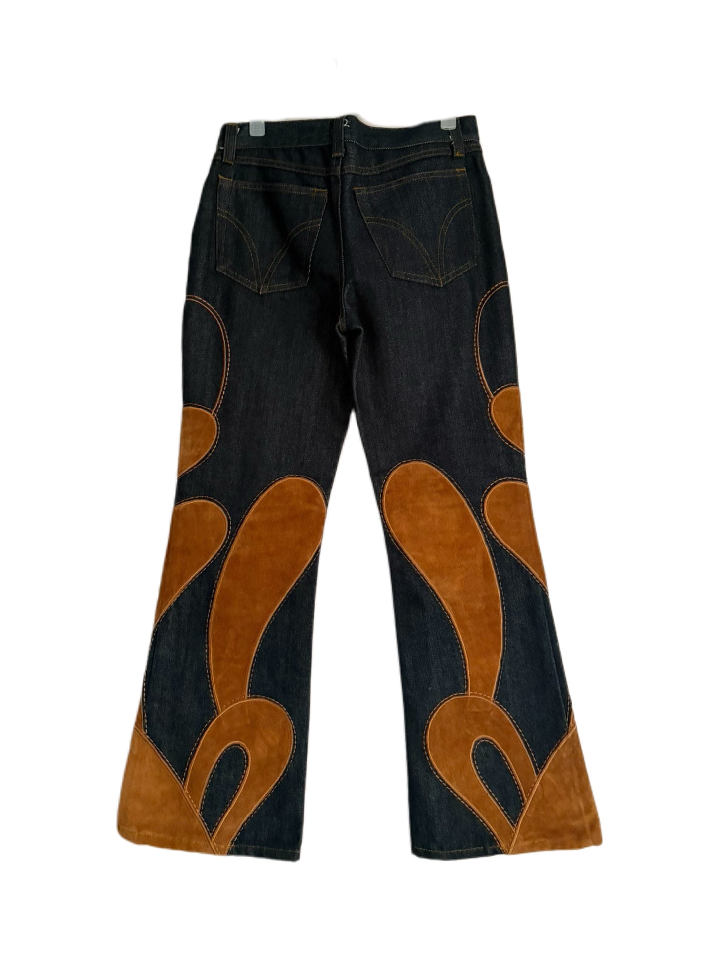 Dolce & Gabbana Vintage Dark Indigo Denim Leather Appliqué Straight-Leg Jeans