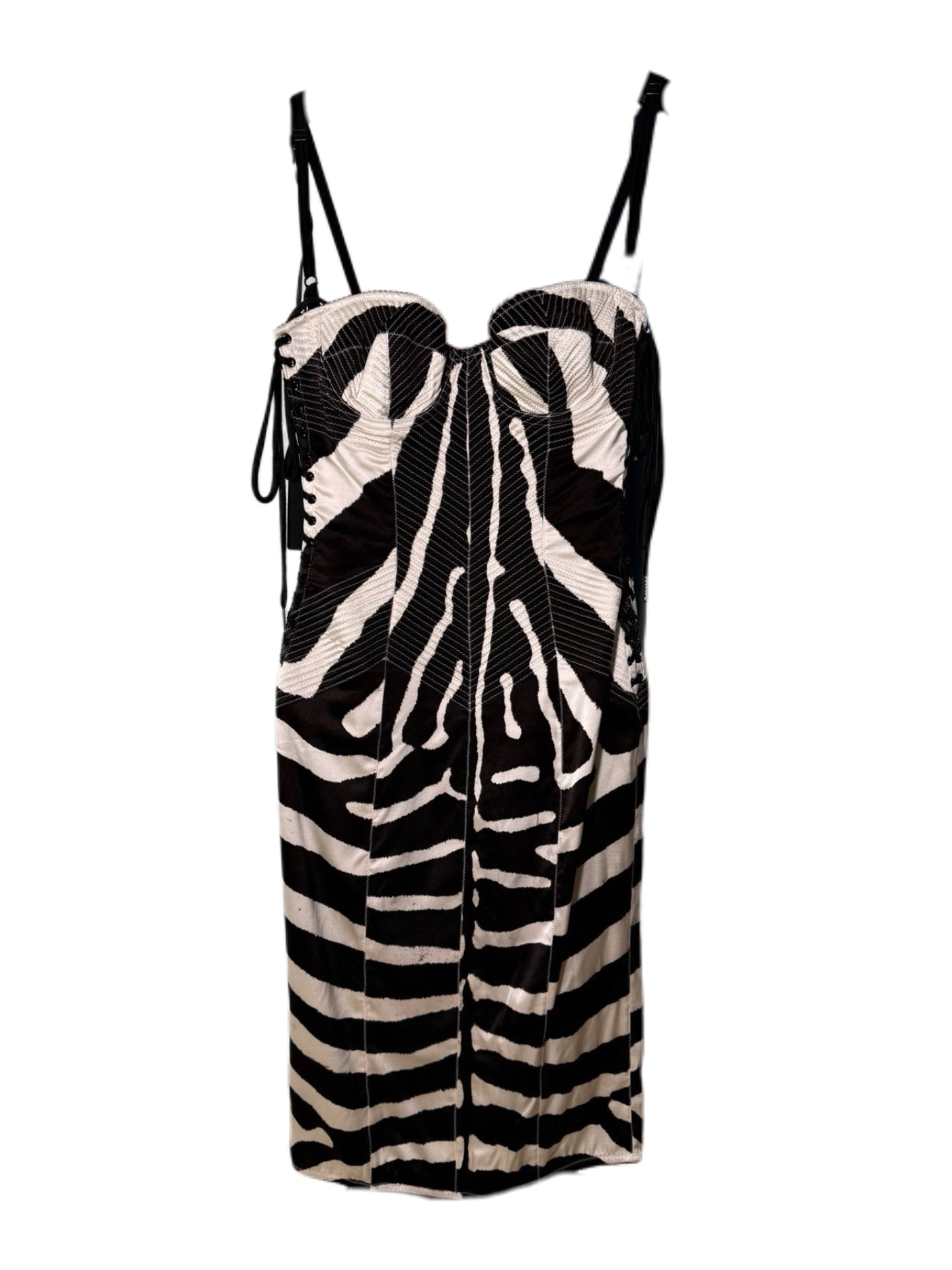 Dolce & Gabbana 2005 Black & White Zebra Print Silk Corset Lace-Up Slip Dress