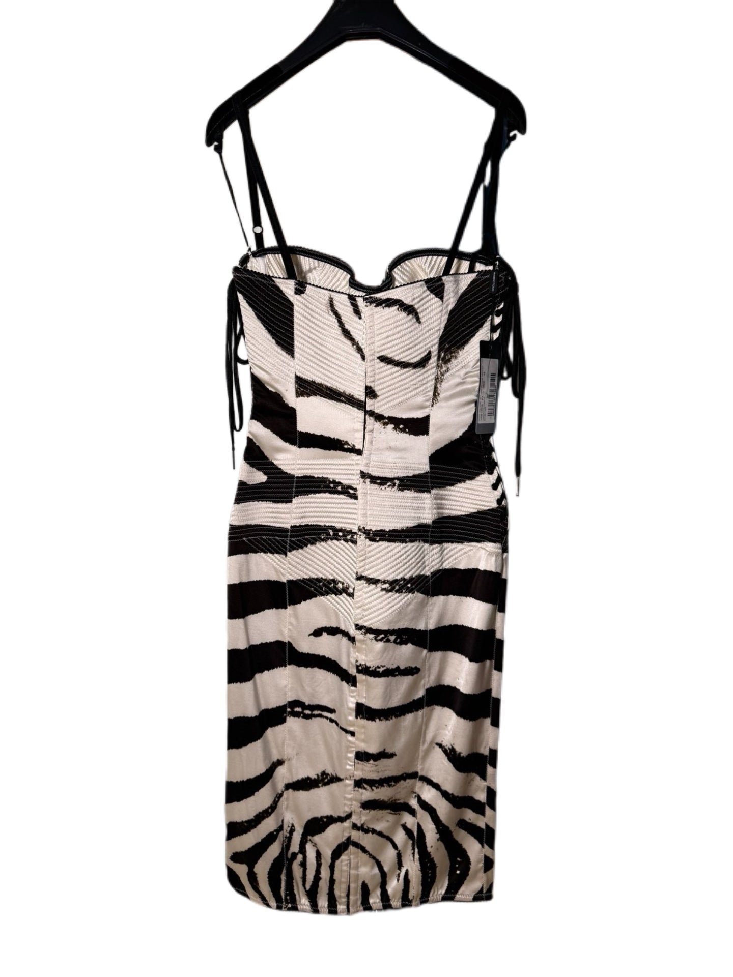 Dolce & Gabbana 2005 Black & White Zebra Print Silk Corset Lace-Up Slip Dress