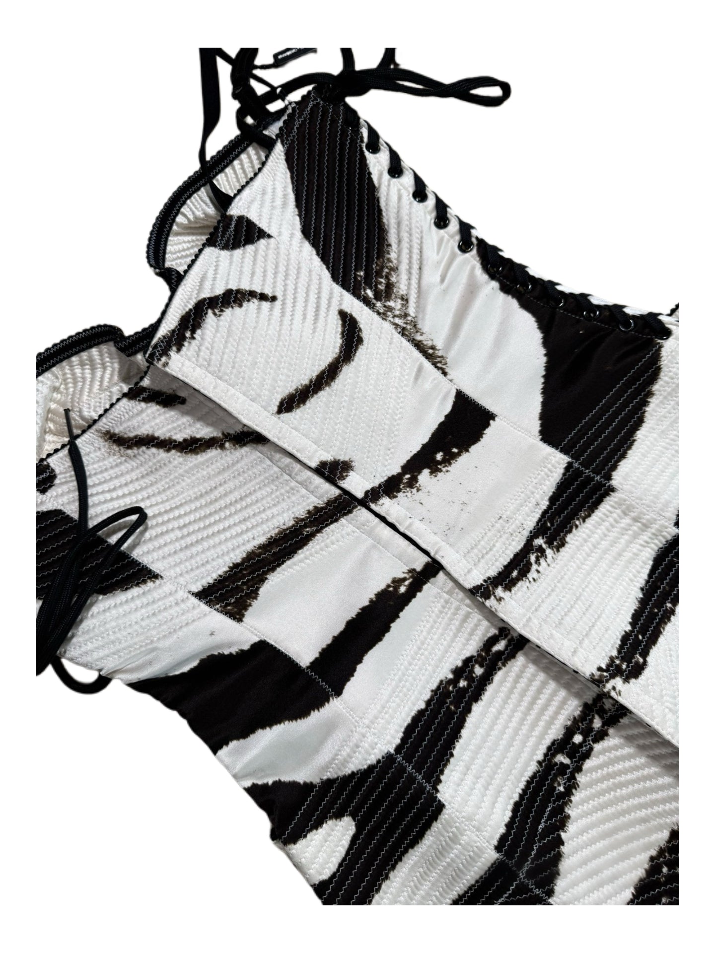 Dolce & Gabbana 2005 Black & White Zebra Print Silk Corset Lace-Up Slip Dress
