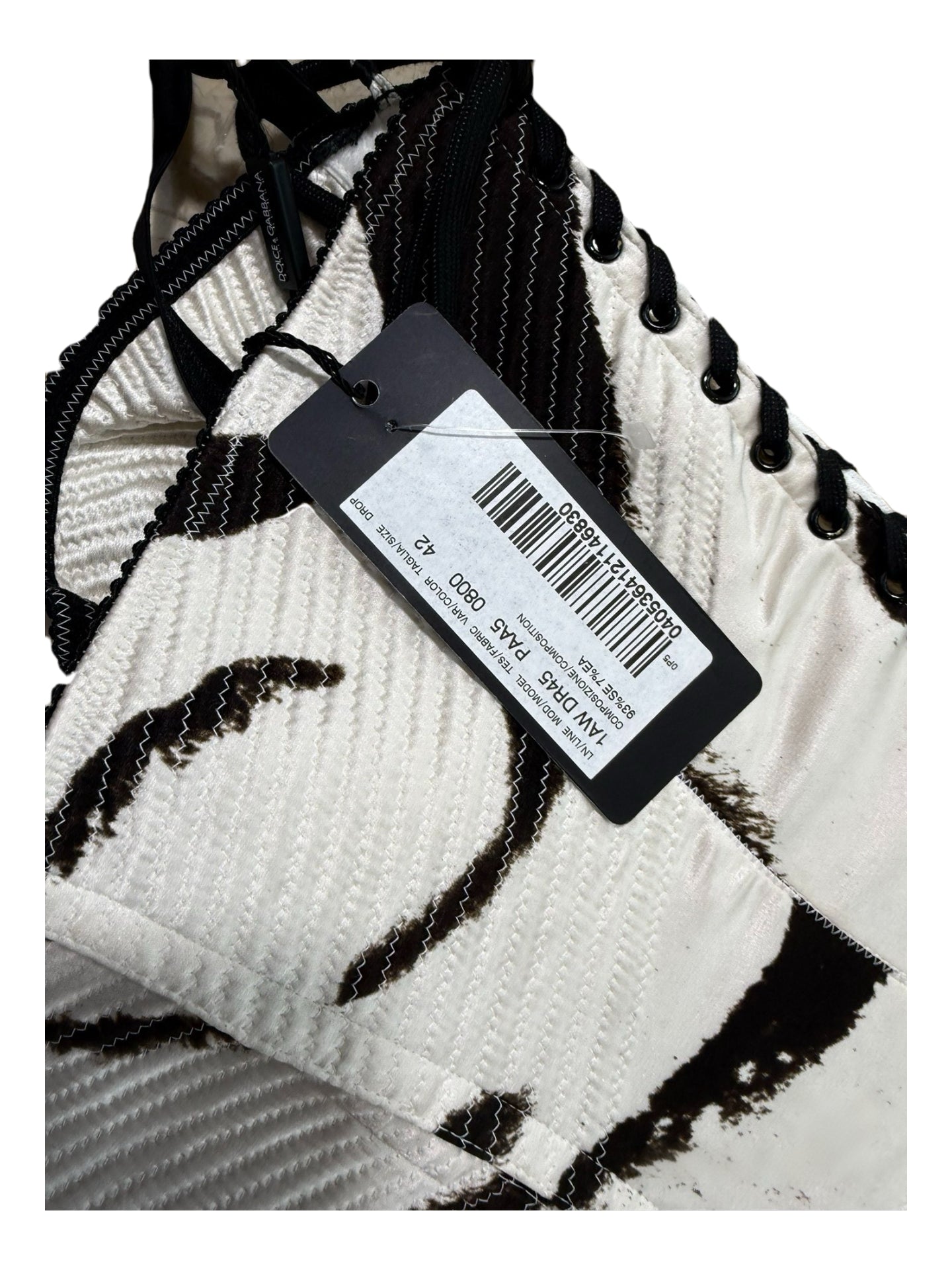 Dolce & Gabbana 2005 Black & White Zebra Print Silk Corset Lace-Up Slip Dress