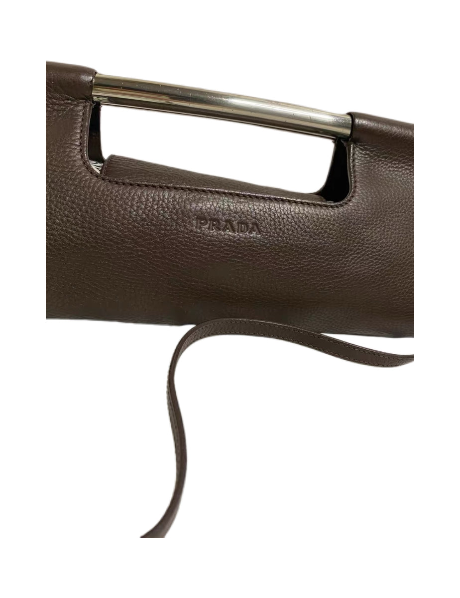 Prada 2003 Runway Leather Metal Bar Bag – Brown Vintage Prada Top Handle & Crossbody Bag