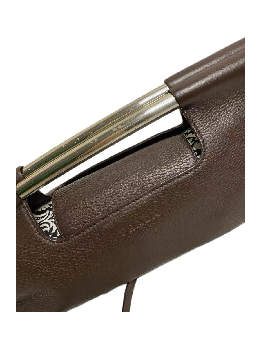 Prada 2003 Runway Leather Metal Bar Bag – Brown Vintage Prada Top Handle & Crossbody Bag