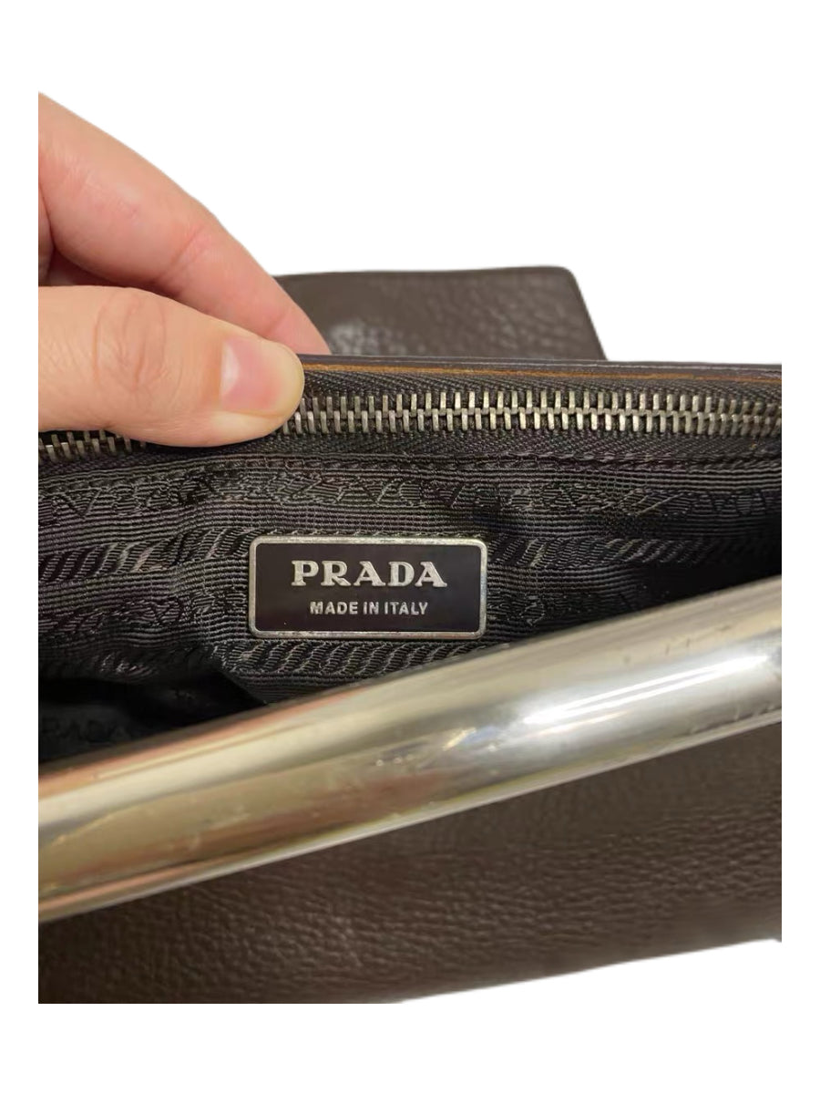 Prada 2003 Runway Leather Metal Bar Bag – Brown Vintage Prada Top Handle & Crossbody Bag