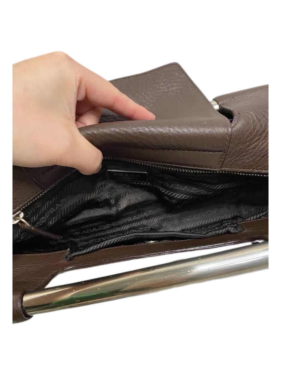 Prada 2003 Runway Leather Metal Bar Bag – Brown Vintage Prada Top Handle & Crossbody Bag