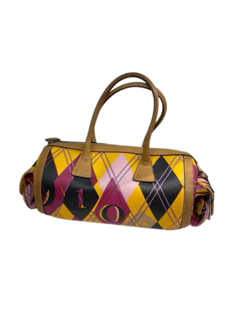 Christian Dior by John Galliano Colorblock Argyle Bowling Bag – Vintage Dior Boston Bag Multicolor Y2K Archive Crossbody