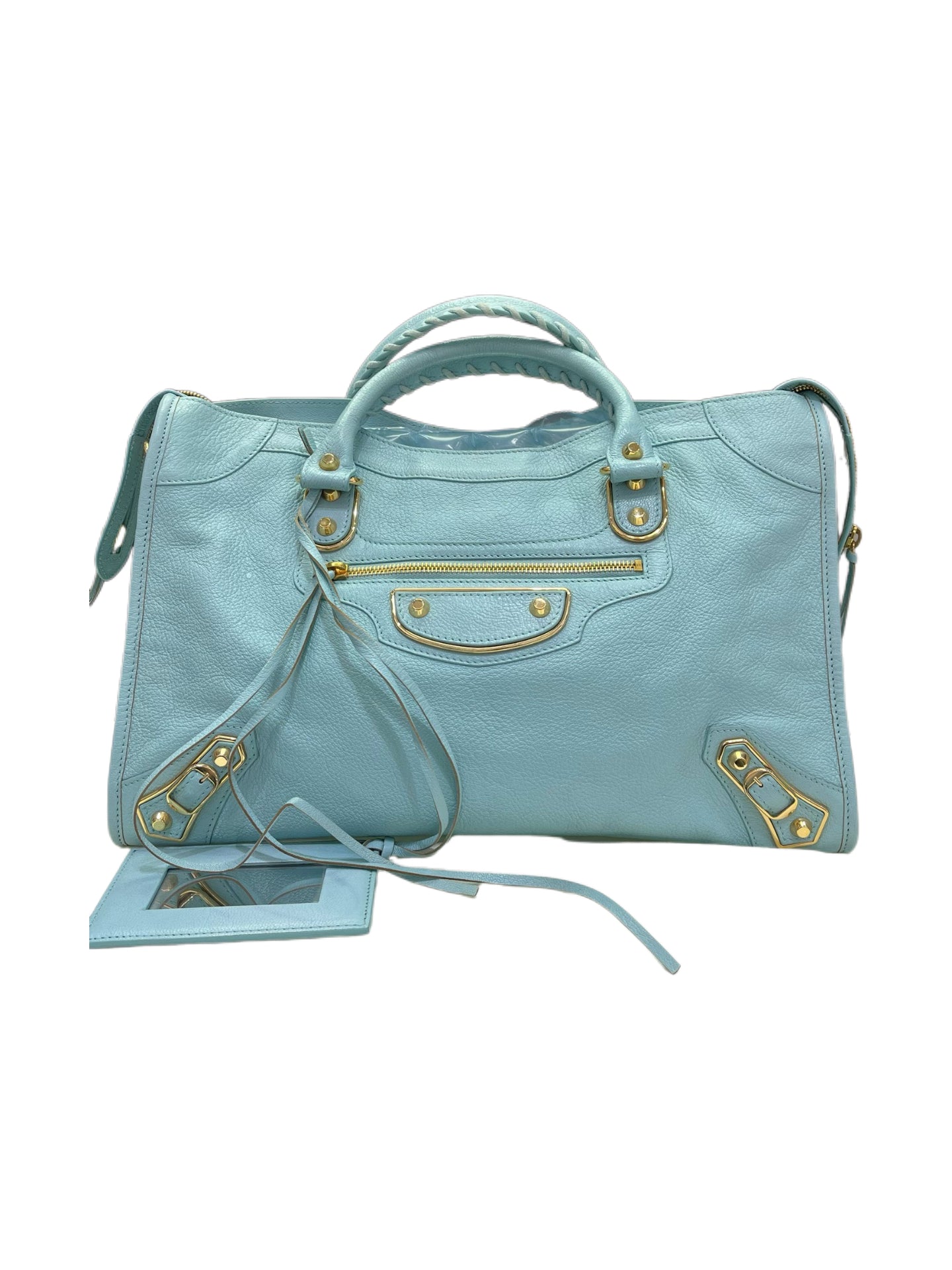 Balenciaga Classic City Bag Blue Leather – Motorcycle Bag with Mirror Gold Hardware Iconic Model