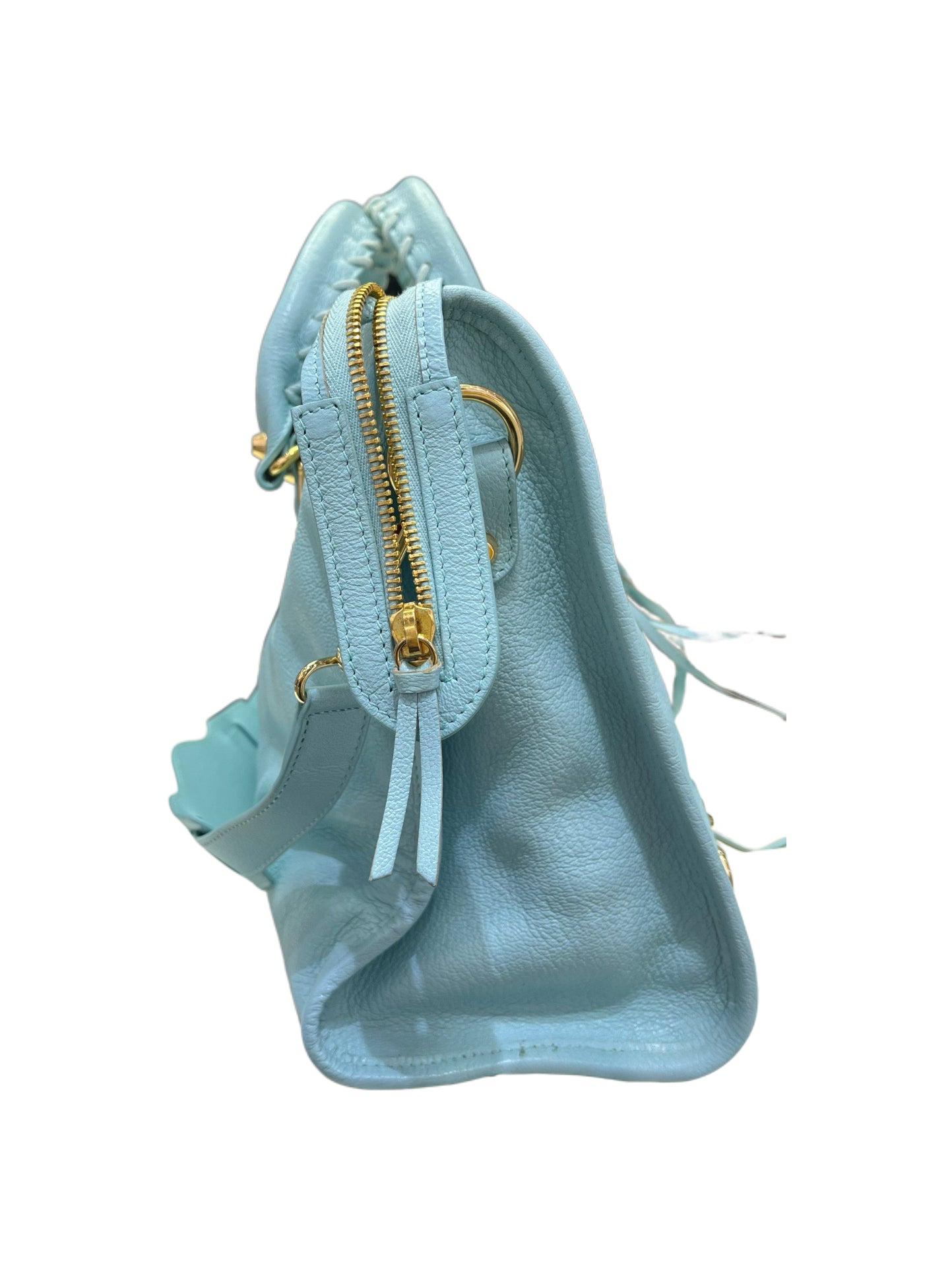 Balenciaga Classic City Bag Blue Leather – Motorcycle Bag with Mirror Gold Hardware Iconic Model