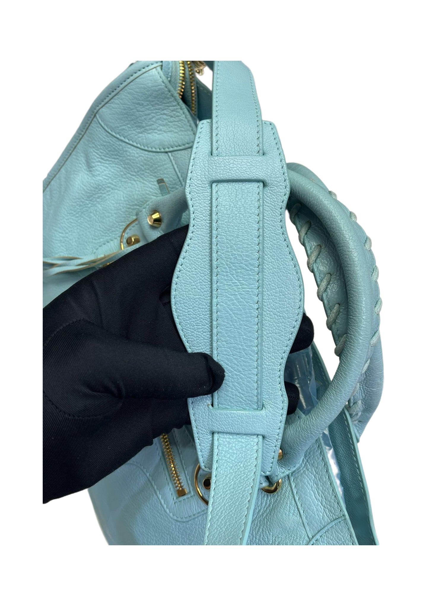 Balenciaga Classic City Bag Blue Leather – Motorcycle Bag with Mirror Gold Hardware Iconic Model