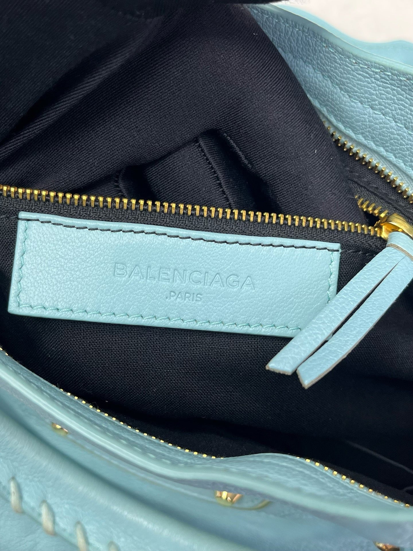 Balenciaga Classic City Bag Blue Leather – Motorcycle Bag with Mirror Gold Hardware Iconic Model