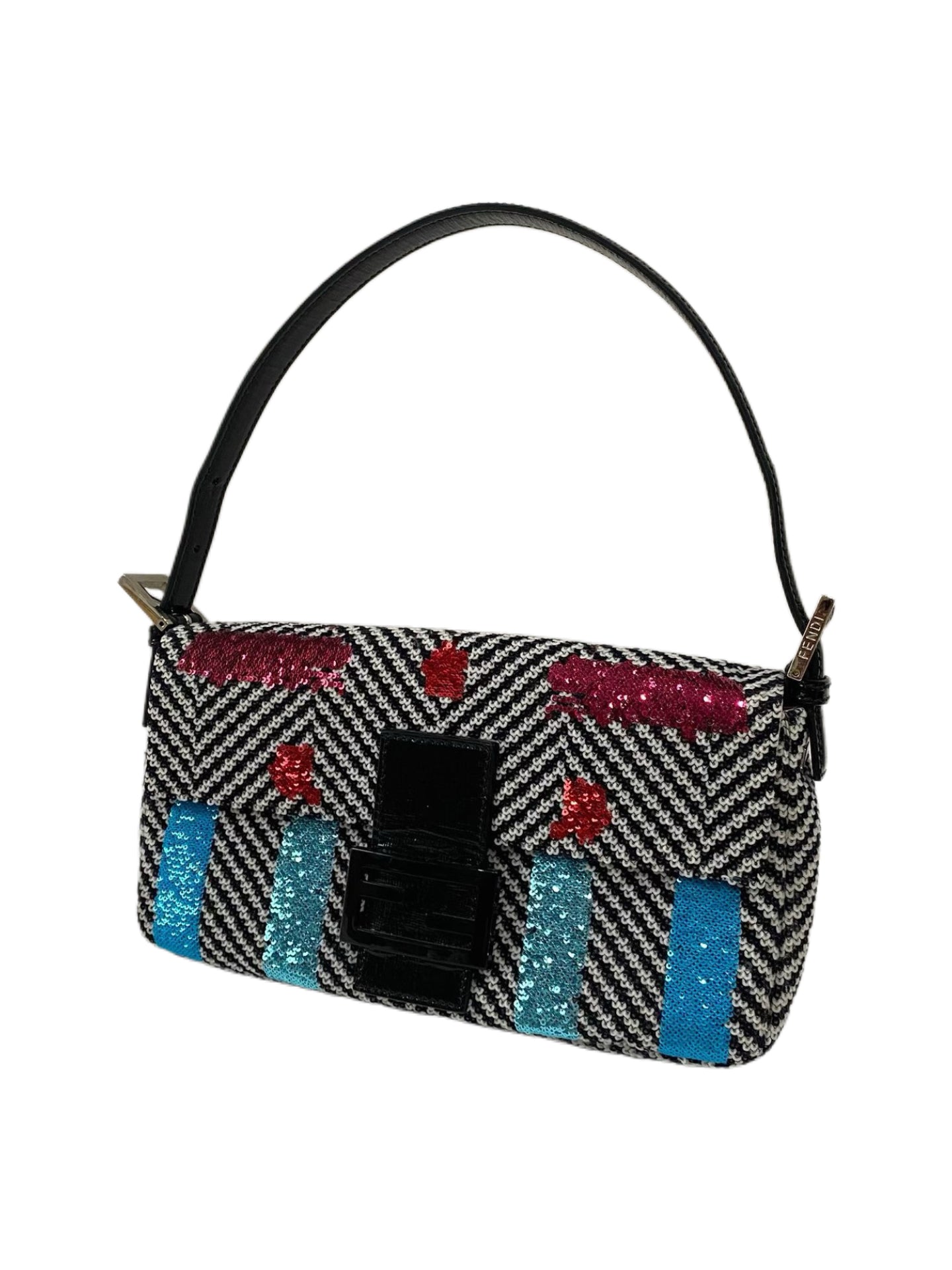 Fendi Vintage Sequin & Velvet Baguette Bag – Y2K Pattern Shoulder Bag Iconic Mini Handbag