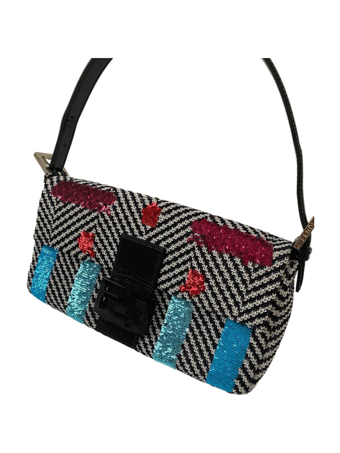 Fendi Vintage Sequin & Velvet Baguette Bag – Y2K Pattern Shoulder Bag Iconic Mini Handbag