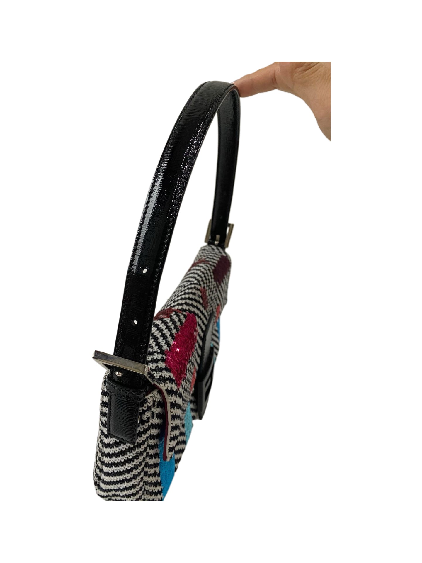 Fendi Vintage Sequin & Velvet Baguette Bag – Y2K Pattern Shoulder Bag Iconic Mini Handbag