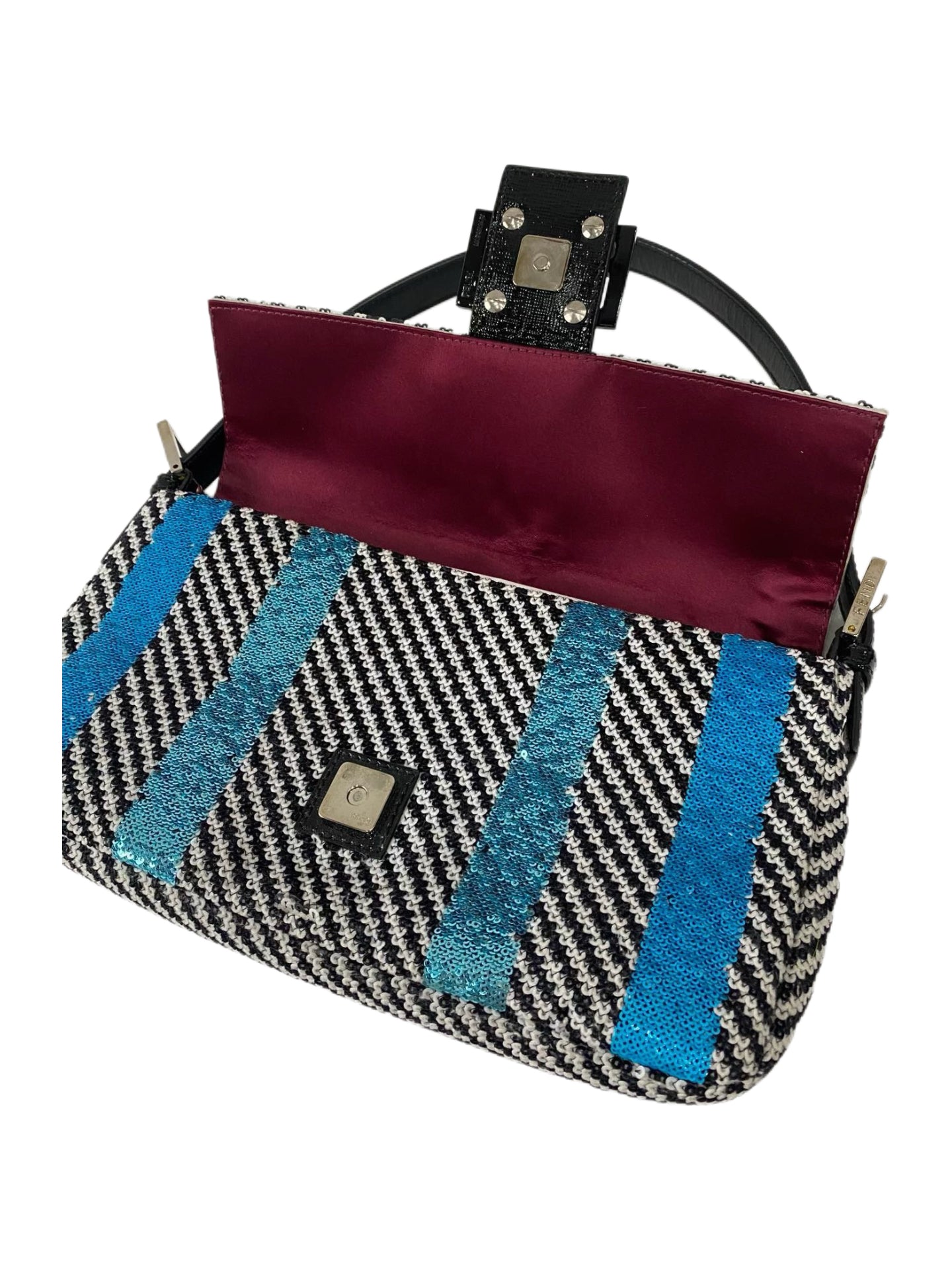 Fendi Vintage Sequin & Velvet Baguette Bag – Y2K Pattern Shoulder Bag Iconic Mini Handbag