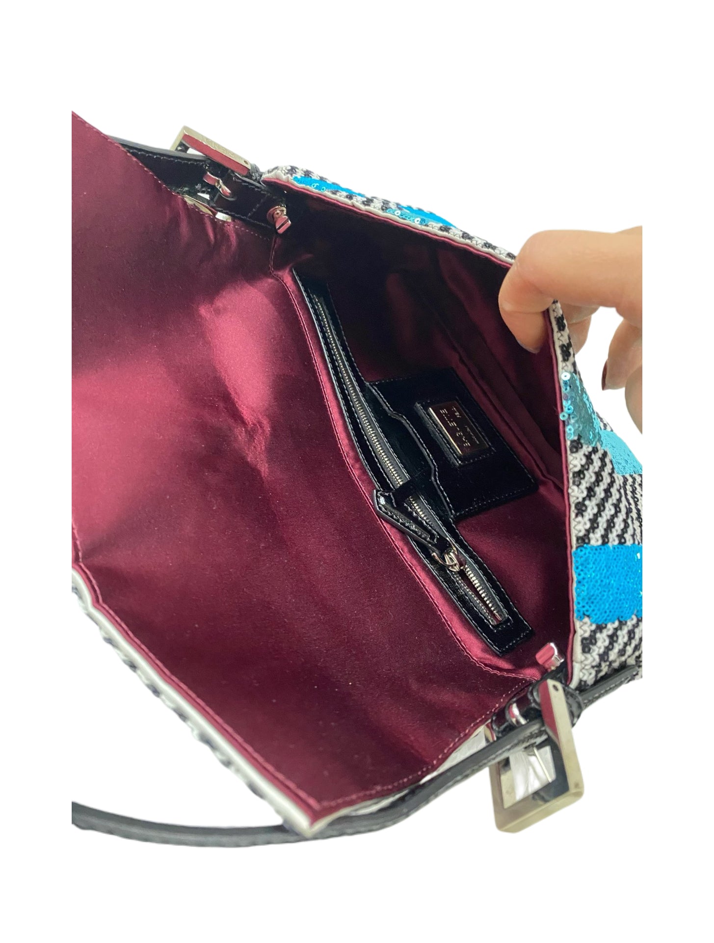 Fendi Vintage Sequin & Velvet Baguette Bag – Y2K Pattern Shoulder Bag Iconic Mini Handbag
