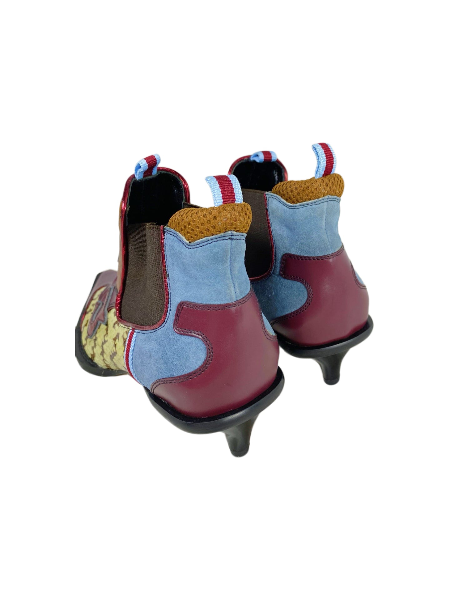 Miu Miu Vintage Patchwork Leather Snake Panel Ankle Boots – Kitten Heel Pointed Toe Y2K Archive