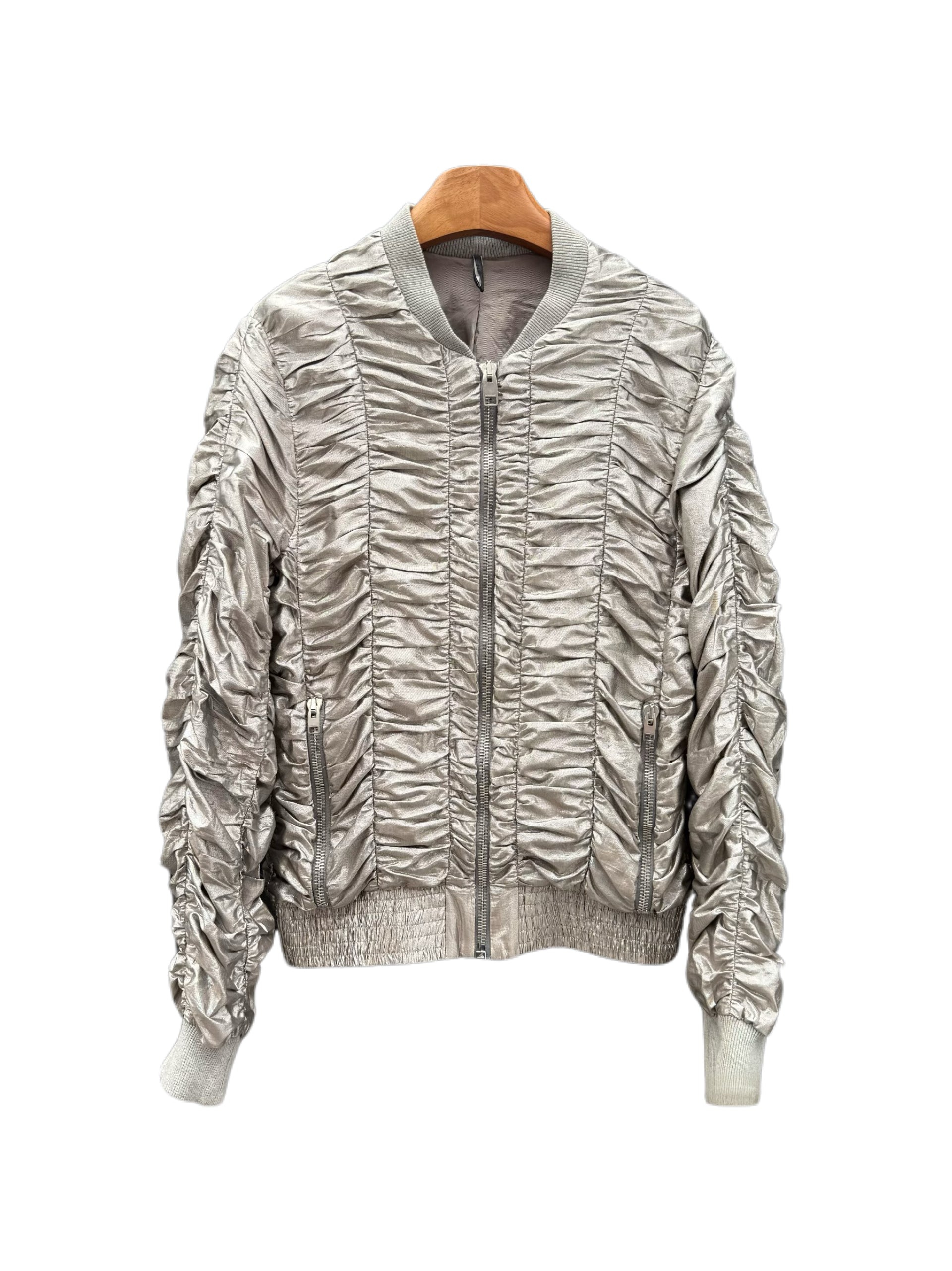 Dior Homme 2007 SS Hedi Slimane Silver Laser Ruched Bomber Jacket Runway Archive Piece