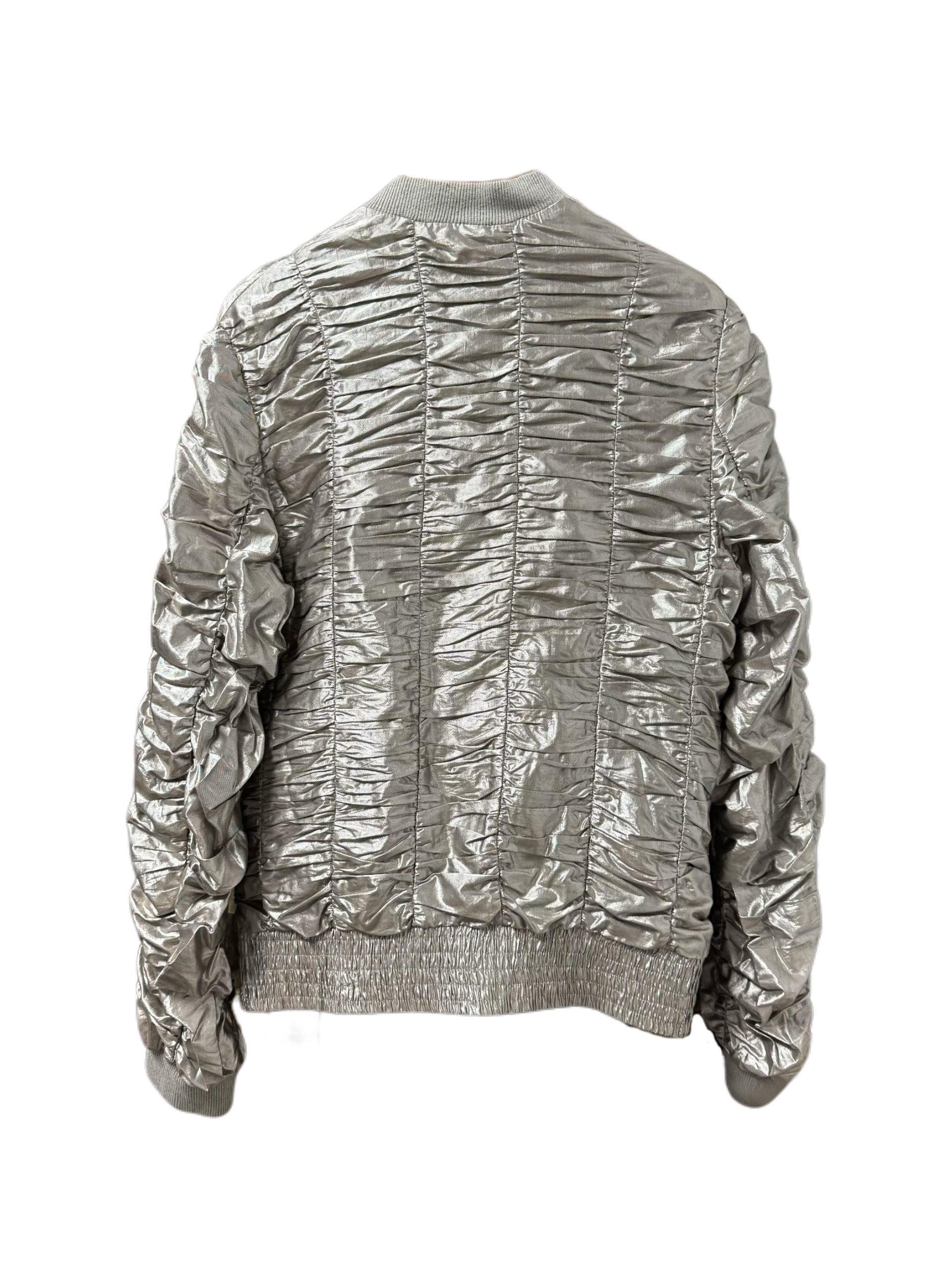 Dior Homme 2007 SS Hedi Slimane Silver Laser Ruched Bomber Jacket Runway Archive Piece