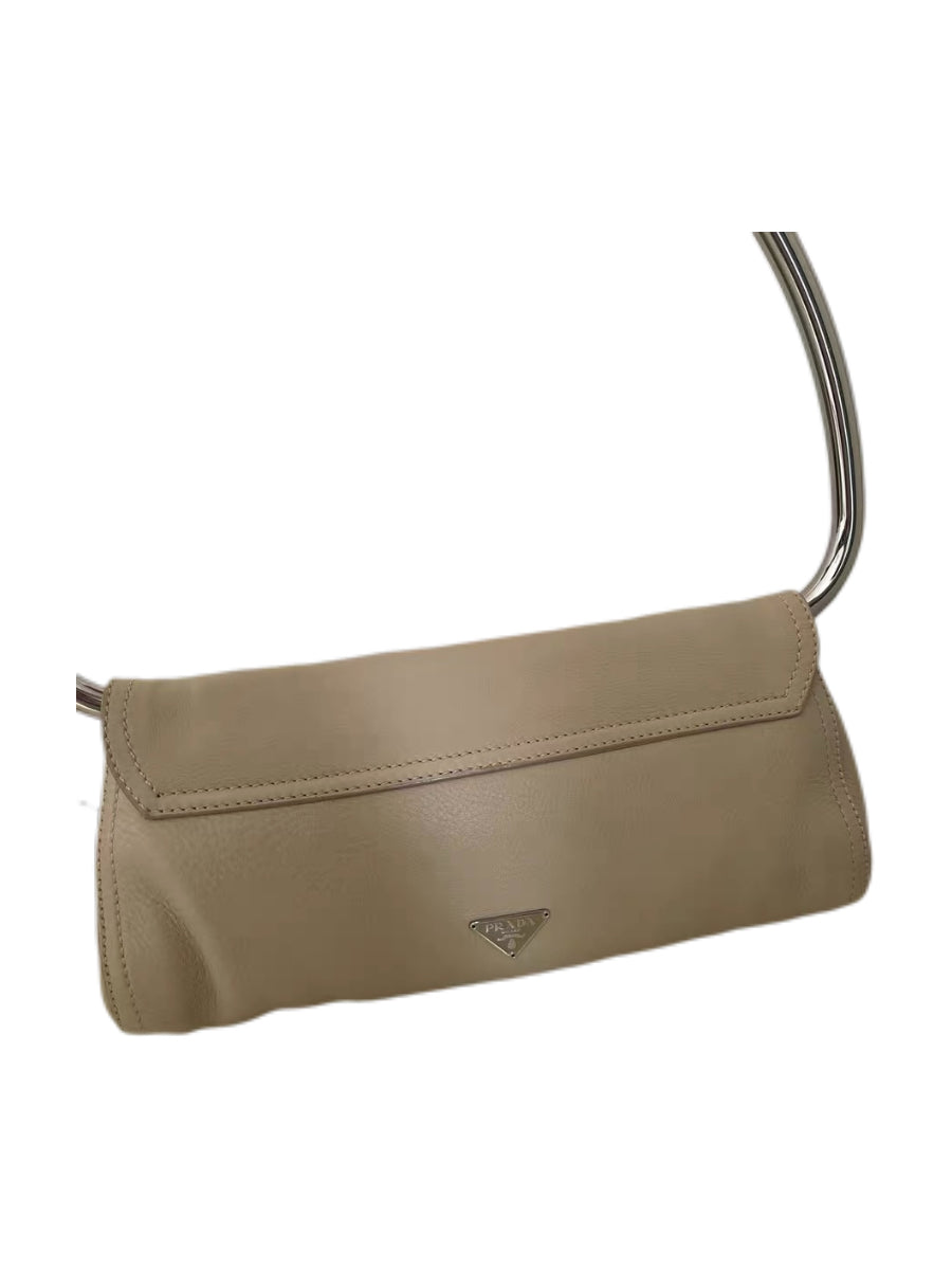 Prada Runway Embellished Leather Shoulder Bag with Silver Metal Handle – Beaded Crystal Detail Rare Archive Piece